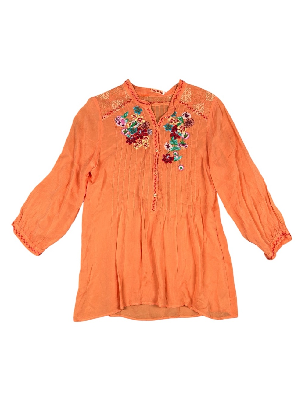 Johnny Was orange floral embroidered 3/4 sleeve blouse - Large